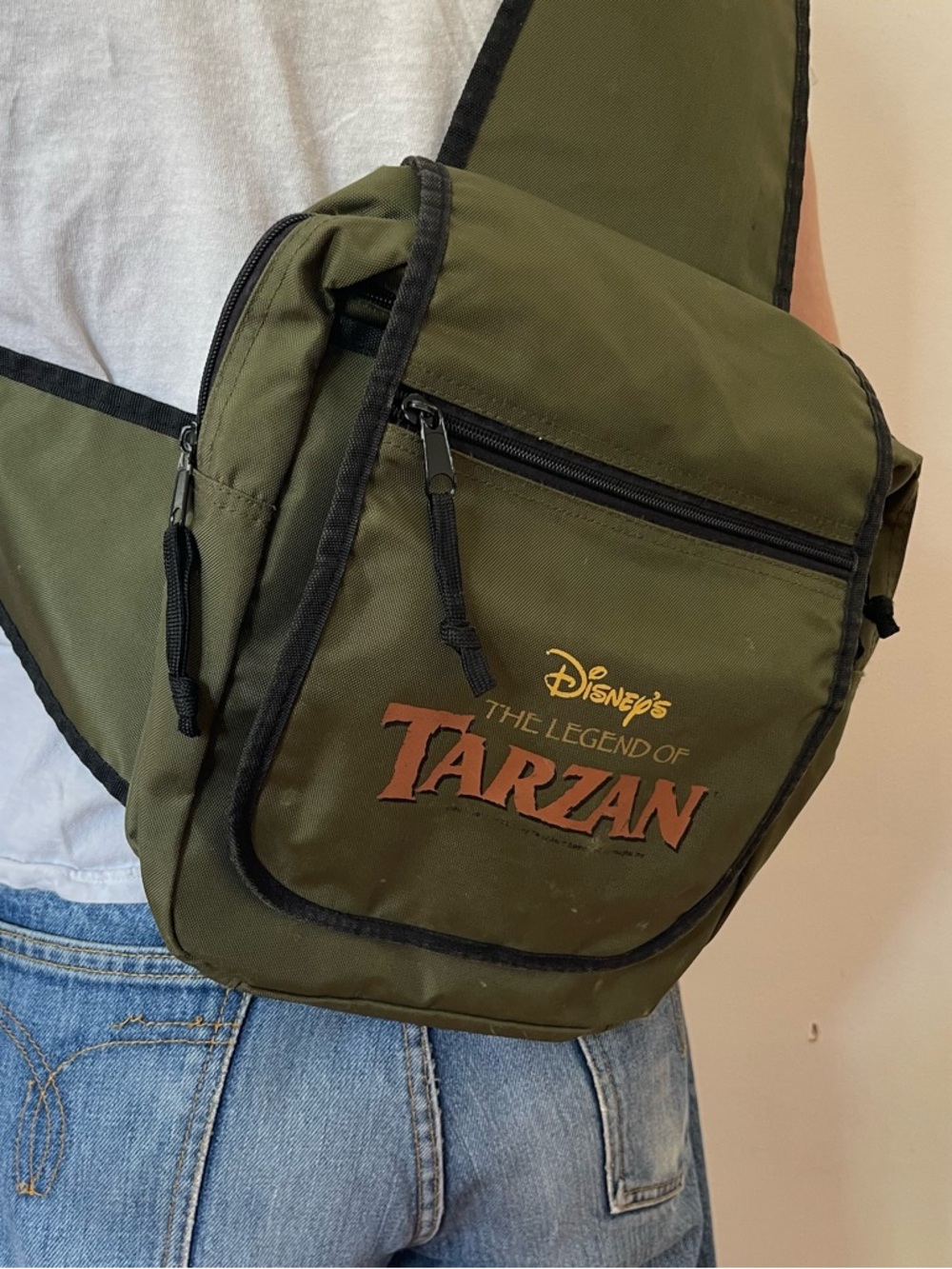Disney Olive Green Men's Crossbody Belt Bag with Black Strap